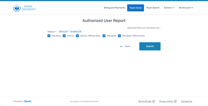 Single User Report Authorized User Report