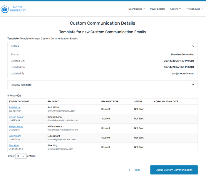 Manage Custom Communications