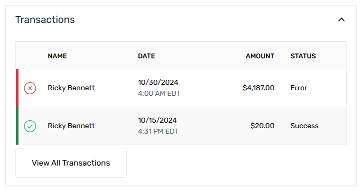 Transaction Box Payer Home (Collection Management)